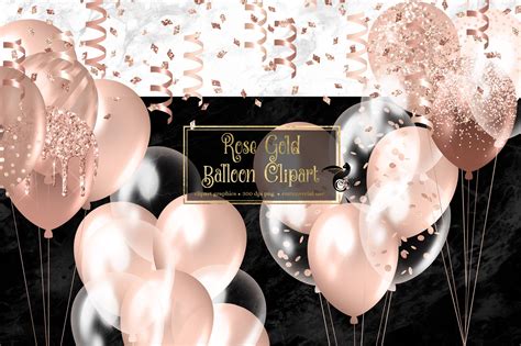 Rose Gold Glitter Balloons Clipart Graphic By Cutepix · Creative Clip