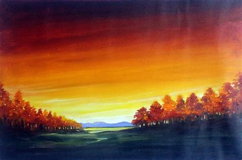 Autumn Sunset Acrylic On Canvas Painting 2017 Acrylic Painting By