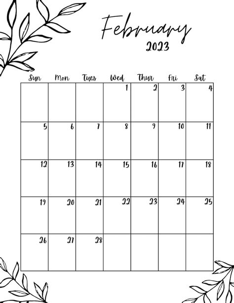 February 2023 Calendar Digital Download Pdf Printable Etsy