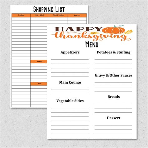Printable Thanksgiving Planner Thanksgiving Menu Meal Etsy