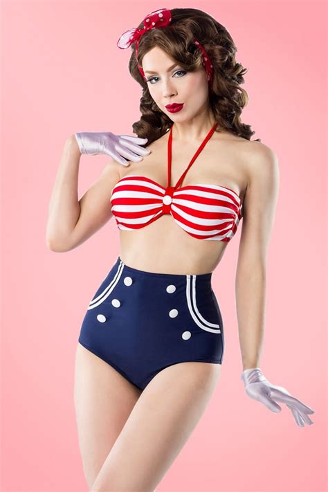 S Joana Stripes Halter Bikini In Red White And Navy