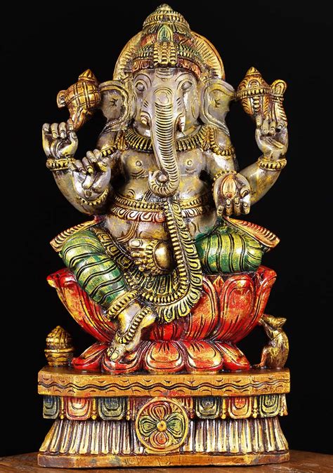 Sold Painted Wood Ganesha Sculpture 24 76w1am Hindu