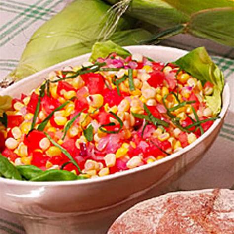 1/2 cup fresh basil leaves, cut into thin strips. Corn, Beefsteak Tomato and Red Onion Salad | TABASCO® Recipes