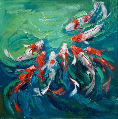 Hungry Koi I Oil Painting Special Sale Koi Carp In Water Etsy