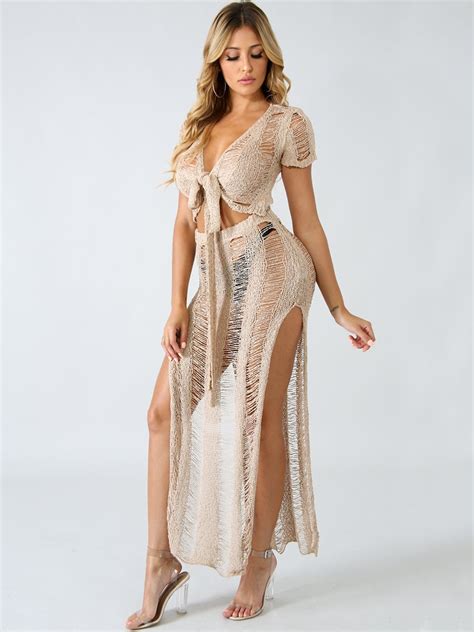 Jrry Sexy Two Pieces Hollow Out Women Maxi Dresses Short Sleeve Sashes