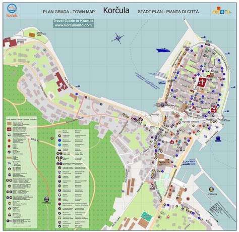 Map Of Korcula Town Centre Old Town And Surroundings Korculainfo