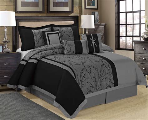 Wt Piece Jacquard Gray Black Comforter Set King Size Gray Color