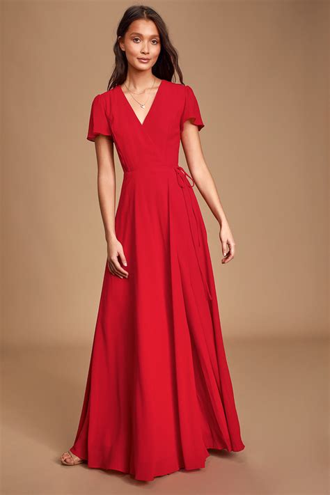 Lovely Red Dress Maxi Dress Wrap Dress Formal Dress Lulus
