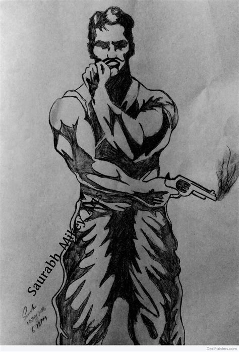 Pencil Sketch Of Chandra Shekhar Azad Desi Painters