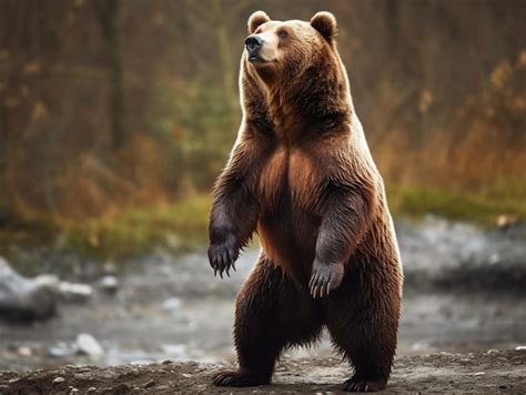 Premium Ai Image A Brown Bear Stands On Its Hind Legs In Front Of A Forest
