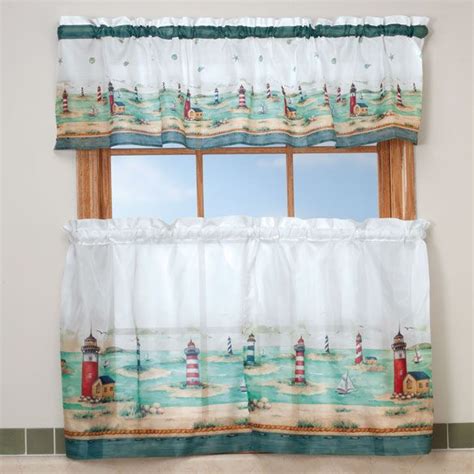 Wooden lighthouse decor with light, decorative nautical lighthouse rustic ocean sea beach themed lighthouse decoration, handcrafted tabletop nautical themed home decor bathroom decor (11.4h) 4.9 out of 5 stars. Lighthouse Kitchen Curtain & Valance Set - Walter Drake | Valance curtains, Curtains, Curtain decor