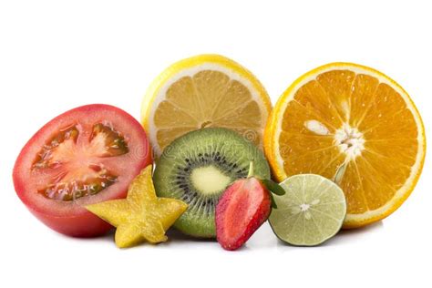 Assortment Of Exotic Fresh Fruits Sliced Stock Photo Image Of