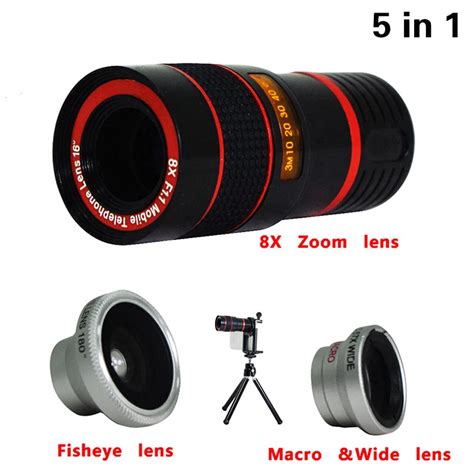 2017 5in1 Phone Camera Lens Kit 8x Telephoto Lens Fisheye Wide Angle