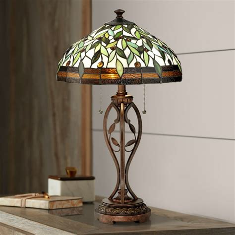 Robert Louis Tiffany Traditional Table Lamp Bronze Leaf And Vine Glass