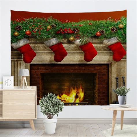 Christmas Fireplace Print Tapestry Wall Hanging Art Cheap Wall