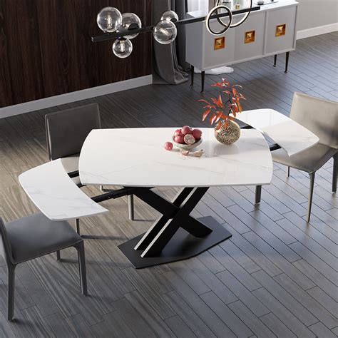 1800mm Modern Extendable White Sintered Stone Dining Table With Leaf X