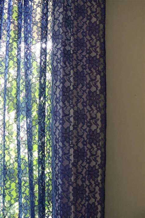 Sheer Lace Curtain Panel Royal Blue Window Decor Window Etsy