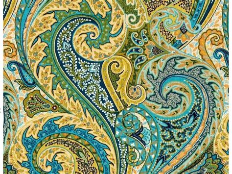 Teal Paisley Upholstery Fabric Contemporary Blue Linen