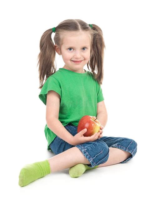 Girl Eat Apple On White Stock Image Image Of Caucasian 30960569