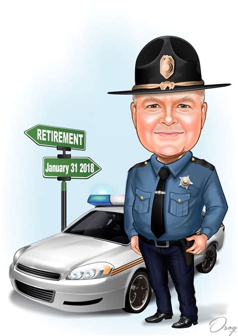 A Caricature Of A Police Officer Standing Next To A Street Sign