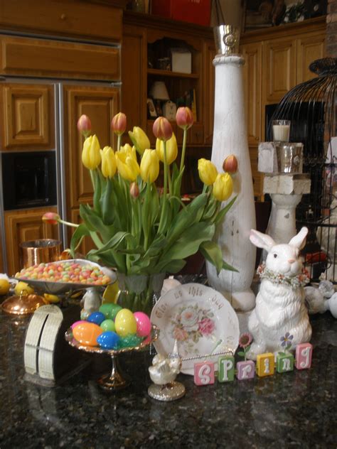 Easter Tablescape On Kitchen Islandfresh Tulips My Favorite