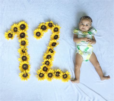 12 Months Old Floral Number Monthly Baby Photos Monthly Baby