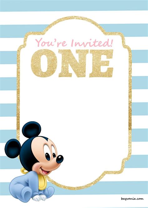 Printable mickey mouse polka dot kids birthday invitation. FREE Printable Disney Princess 1st Birthday Invitations ...