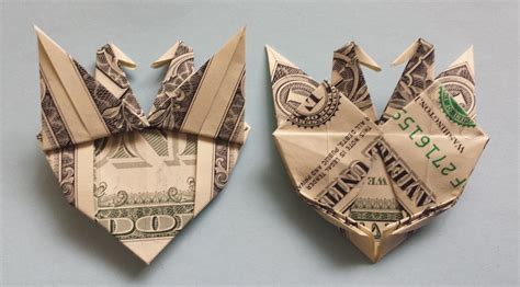 How To Fold Origami Heart With Two Cranes Birds Doves Dollar Bill