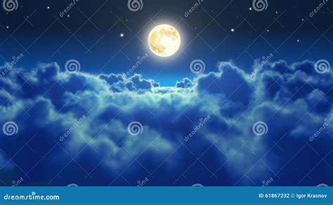 Flying Over The Clouds In The Night With The Moon Stock Footage