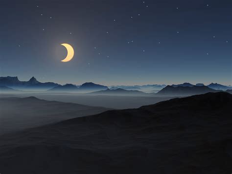 Crescent Moon Mountain Night Wallpaper Resolution4096x3072 Id