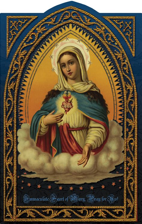 Immaculate Heart Of Mary Holy Card Embossed Virgin Mary Art Holy Cards Blessed Mother