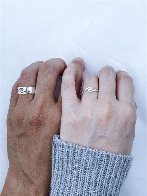Wave Promise Ring Set His And Hers Matching Ring Couples Etsy Promise