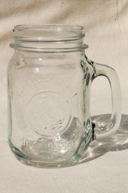 Four Pints Vintage Golden Harvest Mason Jar Mugs Drinking Glasses Jars W Cup Handles