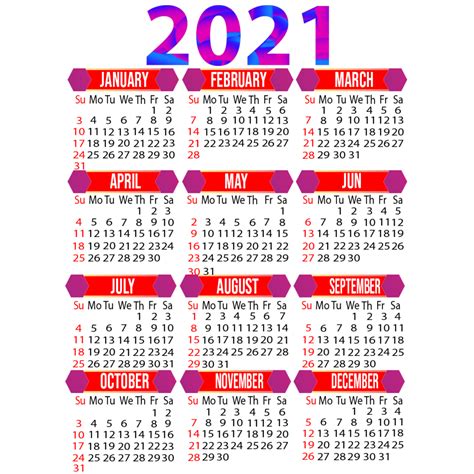 2021 Calendar Printable 12 Months All In One Calendar 2021 Yearly