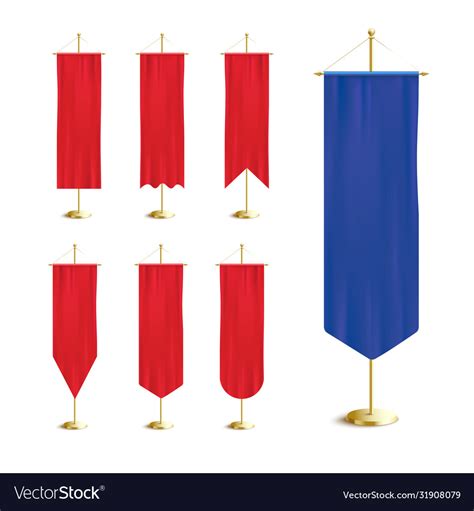 Realistic Red And Blue Medieval Banner Flag Set Vector Image