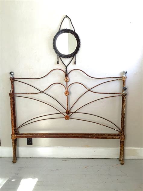 Vintage Full Sized Iron Bed Frame With Original Rustic Chippy Patina