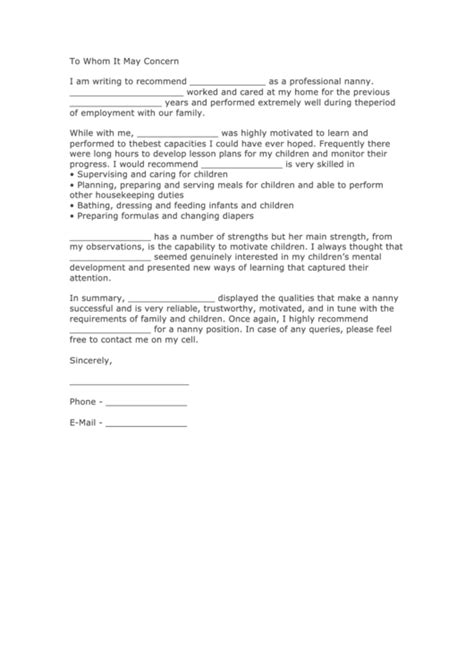 Nanny Reference Letter Template