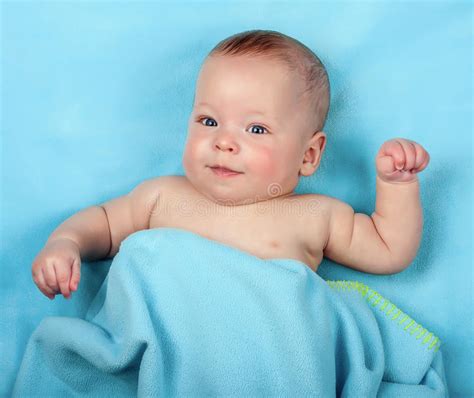 Newborn Baby On Blue Stock Photo Image Of Healthy Innocence 80781120
