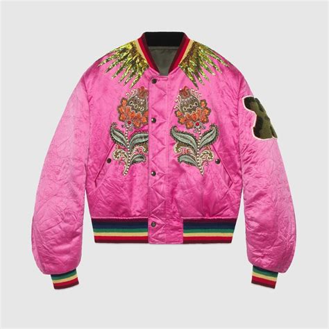 Embroidered Reversible Silk Bomber Gucci Womens Leather And Casual