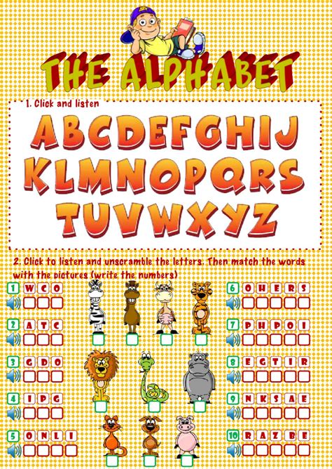Free interactive exercises to practice online or download as pdf to print. The alphabet Interactive worksheet