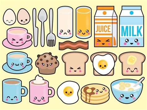 Premium Vector Clipart Kawaii Breakfast Clipart Kawaii Griffonnages