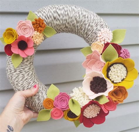 Fall Wreath Yarn Wreath Wildflower Wreath Year Round Etsy Felt