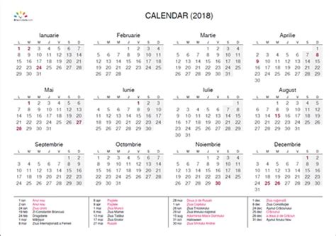 Calendar 2018 Romanesc Printabil Pdf Calendar 2020 Românesc Calendar