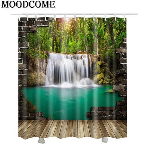 2017 New 3d Waterfall Scenery Waterproof Shower Curtain Bathroom