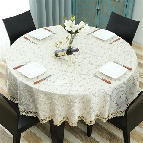 Ivory Tablecloth Blue Round 70 Inch Polyester Lace Fabric Designer