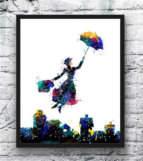 Mary Poppins Watercolor Print Movie Poster Magic Nanny Etsy