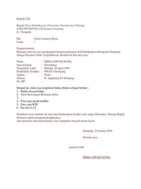 Format Surat Lamaran Kerja Instansi Pemerintah Delinewstv