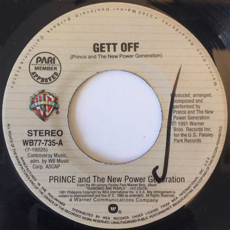 Prince And The New Power Generation Gett Off 1991 Vinyl Discogs