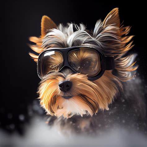 Premium Photo Cool Dog In Ski Goggles Rides A Snowboard Illustration
