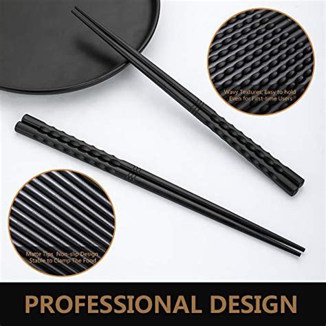 10 Pairs Fiberglass Chopsticks Briout Reusable Chopsticks Black Dishwasher Safe 9 12 Inches